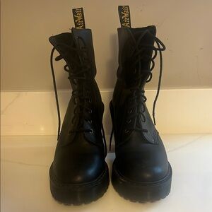 Black Combat Moto Boots with Durable Leather and Sturdy Soles